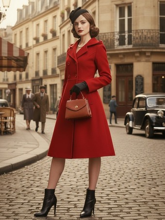 ヴィンテージ フード付き Aライン ダブルブレスト ウール ミディコート レディース 2025