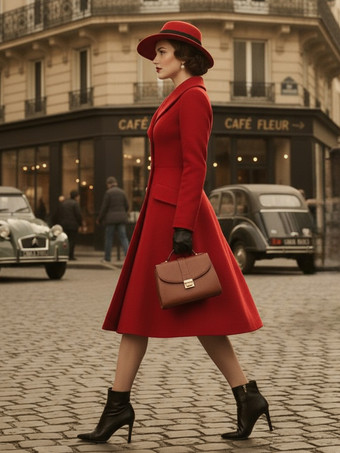 ヴィンテージAライン ダブルブレスト ウール フレア ミディコート レディース 2025