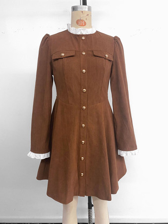 ヴィンテージAライン長袖コーデュロイミニドレス（レディース）2025