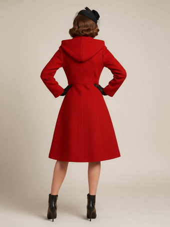 ヴィンテージ フード付き Aライン ダブルブレスト ウール ミディコート レディース 2025