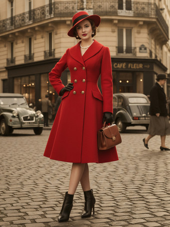 ヴィンテージAライン ダブルブレスト ウール フレア ミディコート レディース 2025