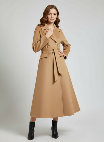 ウールカシミア混紡ヴィンテージAラインコート（クラシックラペル＆ベルト付き、レディース2025年モデル）