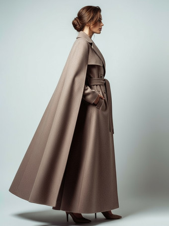 取り外し可能なケープとベルト付きマキシダブルブレストウールコート（レディース 2025）