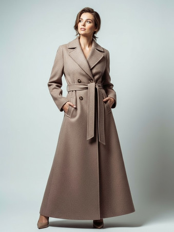 取り外し可能なケープとベルト付きマキシダブルブレストウールコート（レディース 2025）