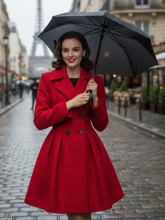 レトロレッド 1950年代風 ダブルブレスト Aライン ウールコート レディース 2025