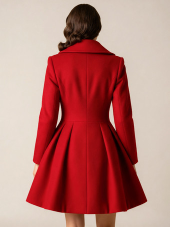 レトロレッド 1950年代風 ダブルブレスト Aライン ウールコート レディース 2025