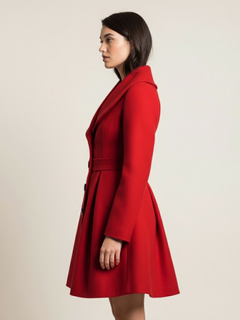 ウール混紡Aラインコート（ショールカラー、ブラックボタン付き、レディース）2025年モデル