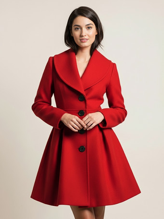 ウール混紡Aラインコート（ショールカラー、ブラックボタン付き、レディース）2025年モデル