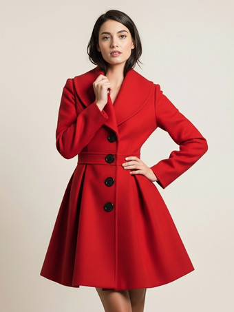 ウール混紡Aラインコート（ショールカラー、ブラックボタン付き、レディース）2025年モデル