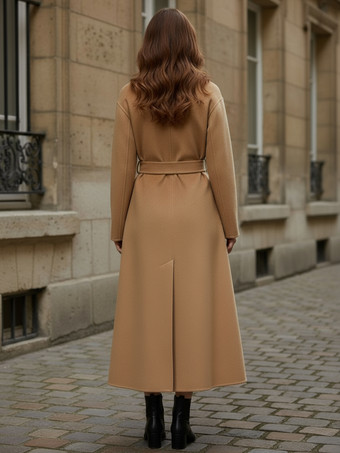 ウールカシミア混紡ヴィンテージAラインコート（クラシックラペル＆ベルト付き、レディース2025年モデル）
