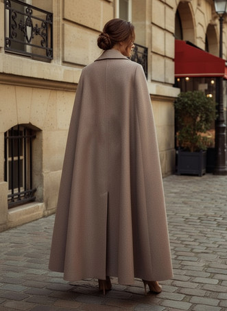 取り外し可能なケープとベルト付きマキシダブルブレストウールコート（レディース 2025）