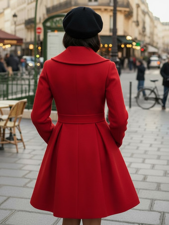 ウール混紡Aラインコート（ショールカラー、ブラックボタン付き、レディース）2025年モデル