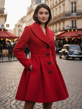 ウール混紡Aラインコート（ショールカラー、ブラックボタン付き、レディース）2025年モデル