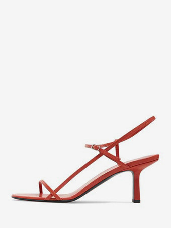 女性用レッドヒールサンダル オープントゥ ストラップ パーティーシューズ