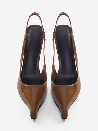 バーガンディ ウェッジパンプス ポインテッドトゥ スリングバック ウェッジ レディース