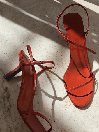 女性用レッドヒールサンダル オープントゥ ストラップ パーティーシューズ