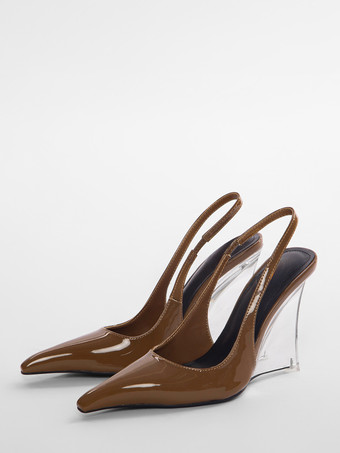 ブラウンバーガンディ ウェッジパンプス ポインテッドトゥ スリングバック ウェッジ レディース