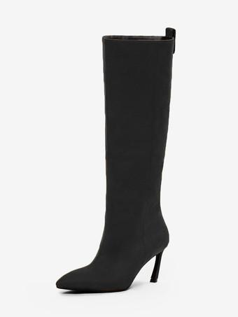 ブラック スエードニーハイブーツ レディース ポインテッドトゥデザイン ハイヒールブーツ