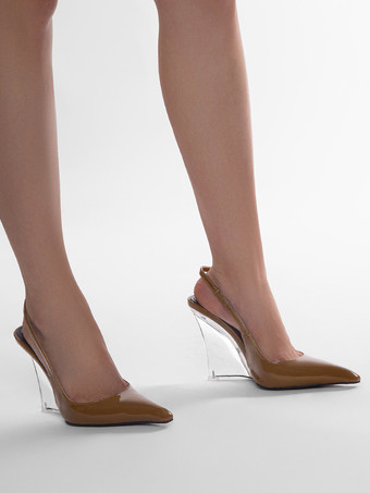 バーガンディ ウェッジパンプス ポインテッドトゥ スリングバック ウェッジ レディース