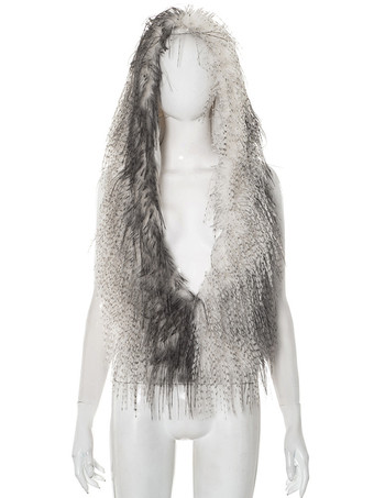 フェイクファーのバックレスフード付きトップス（フリンジ裾付き、レディース向け）2025年