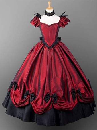 レッド プリンセス プラスサイズ 女性用 貴族ドレス 中世 ドレス レッド 半袖 ポプリン 卒業パーティー ドレス ヴィクトリア風 中世 ドレス・貴族ドレス ヨーロッパ 宮廷風 レトロ バーガンディ