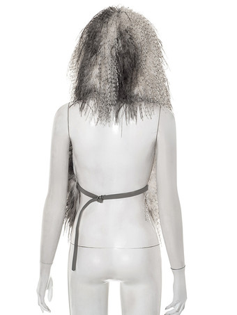 フェイクファーのバックレスフード付きトップス（フリンジ裾付き、レディース向け）2025年