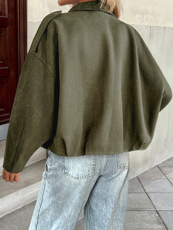 ハンターグリーンのジッパー付きオーバーサイズドロップショルダージャケット（レディース）2025