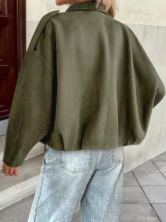Oversized Dropped-Shoulder Jacket With Zipper In Hunter Green For