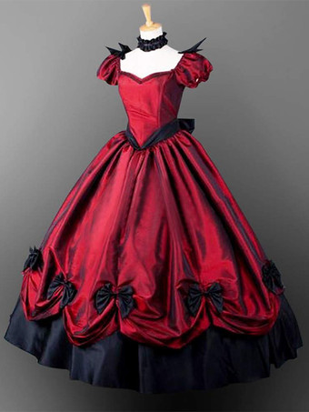 プリンセス プラスサイズ 女性用 貴族ドレス 中世 ドレス レッド 半袖 ポプリン 卒業パーティー ドレス ヴィクトリア風 中世 ドレス・貴族ドレス ヨーロッパ 宮廷風 レトロ バーガンディ