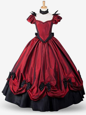 プリンセス プラスサイズ 女性用 貴族ドレス 中世 ドレス レッド 半袖 ポプリン 卒業パーティー ドレス ヴィクトリア風 中世 ドレス・貴族ドレス ヨーロッパ 宮廷風 レトロ バーガンディ