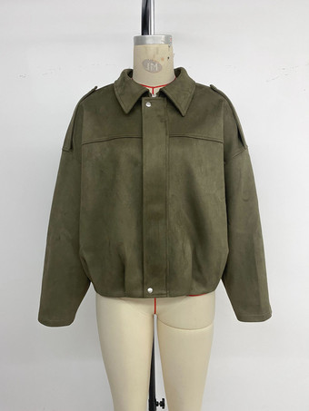 ハンターグリーンのジッパー付きオーバーサイズドロップショルダージャケット（レディース）2025