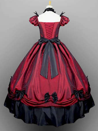 プリンセス プラスサイズ 女性用 貴族ドレス 中世 ドレス レッド 半袖 ポプリン 卒業パーティー ドレス ヴィクトリア風 中世 ドレス・貴族ドレス ヨーロッパ 宮廷風 レトロ バーガンディ