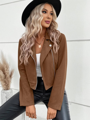 スエード調ジップアップクロップバイカージャケット（レディース）2025