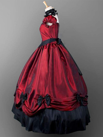 プリンセス プラスサイズ 女性用 貴族ドレス 中世 ドレス レッド 半袖 ポプリン 卒業パーティー ドレス ヴィクトリア風 中世 ドレス・貴族ドレス ヨーロッパ 宮廷風 レトロ バーガンディ