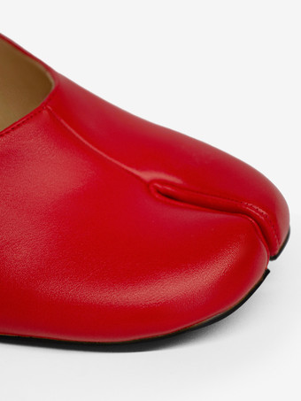 レッドチャンキーヒールパンプス、つま先スプリットアンクルストラップ、ヴィンテージパンプス（レディース）