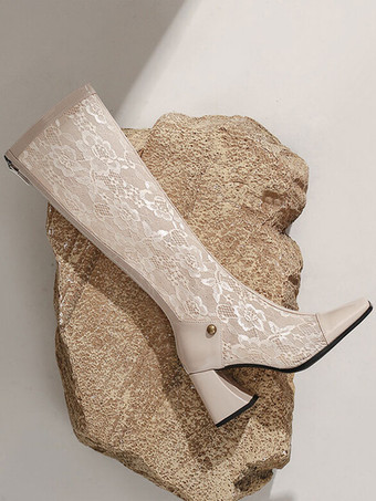 女性のパテント PU アッパー チャンキー ヒール ニーハイ ブーツ