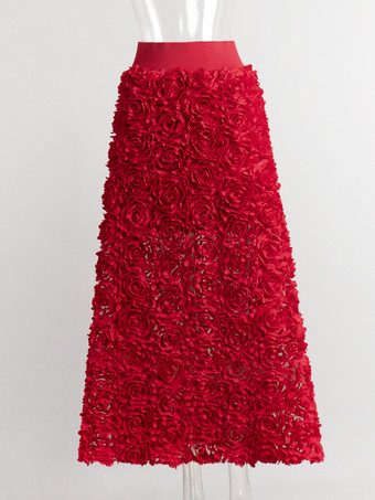 3Dローズフラワーディテールロングスカート（レディース）2025