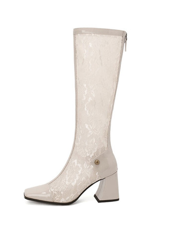 女性のパテント PU アッパー チャンキー ヒール ニーハイ ブーツ