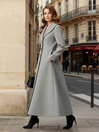 ショールカラーのフルレングスウールコート（レディース）2025