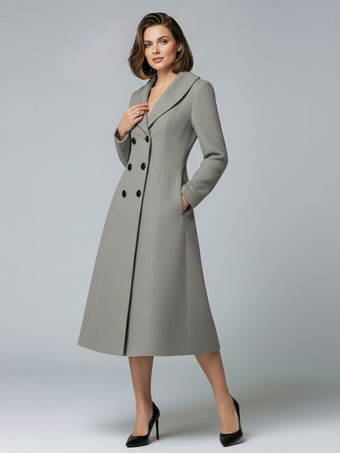 ウールダブルブレストAラインミディコート（ショールカラー、レディース）2025年モデル
