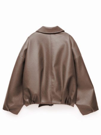 2025年秋冬 ベルト付きオーバーサイズフェイクレザーボンバージャケット