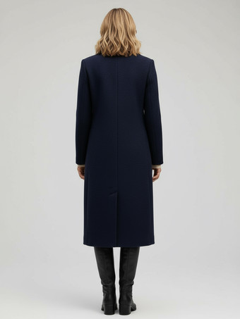 Cappotto midi doppiopetto in lana con bottoni dorati per donna 2025