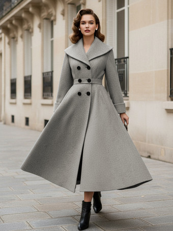 ヴィンテージ ダブルブレスト Aライン ウールコート（ショールカラー）レディース 2025