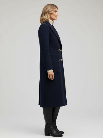 Cappotto midi doppiopetto in lana con bottoni dorati per donna 2025
