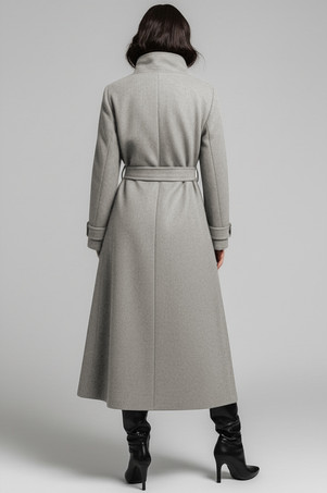 ベルト付きウールスタンドカラーロング冬コート（レディース用、機能的なポケット付き）2025年モデル
