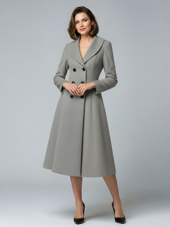 ウールダブルブレストAラインミディコート（ショールカラー、レディース）2025年モデル