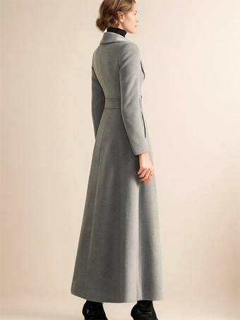 Manteau long en laine mélangée pour femme grand revers vintage croisé ligne A pleine longueur vêtements d'extérieur d'hiver 2025