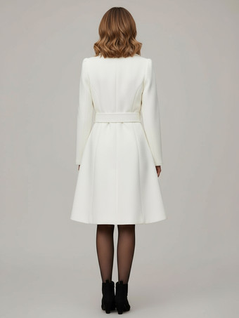 Abrigo midi de lana cruzado con cinturón en blanco para mujer 2025