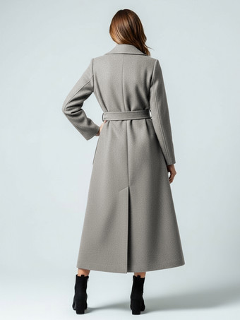 Cappotto lungo in lana con cintura e revers a lancia per donna 2025