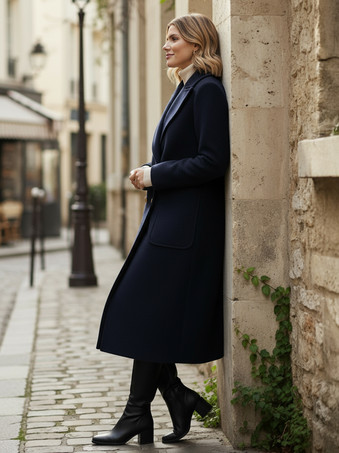 Cappotto midi doppiopetto in lana con bottoni dorati per donna 2025